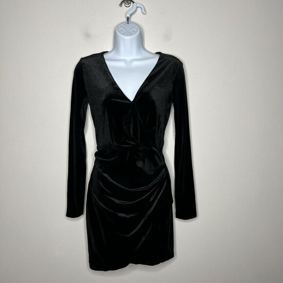 Zara Womens Short Velvet Dress Size XS Black Long Sleeve V Neck Party Velour - Picture 14 of 16